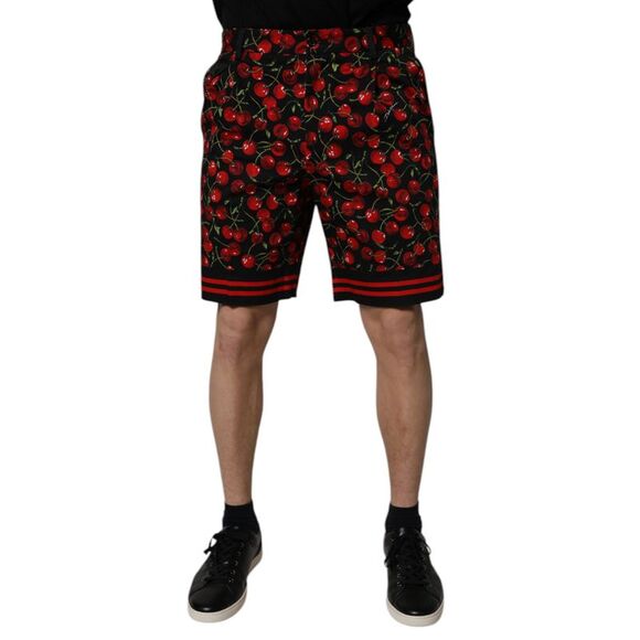 Dolce & Gabbana Black Red Cherry Print Bermuda Cotton Men's Shorts